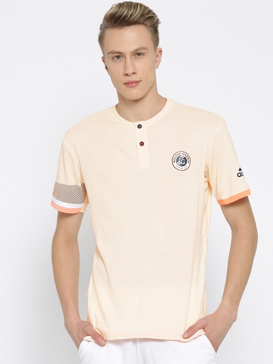 Men Cream-Coloured Roland Garros Climachill Self-Design Tennis Henley T-shirt XXL