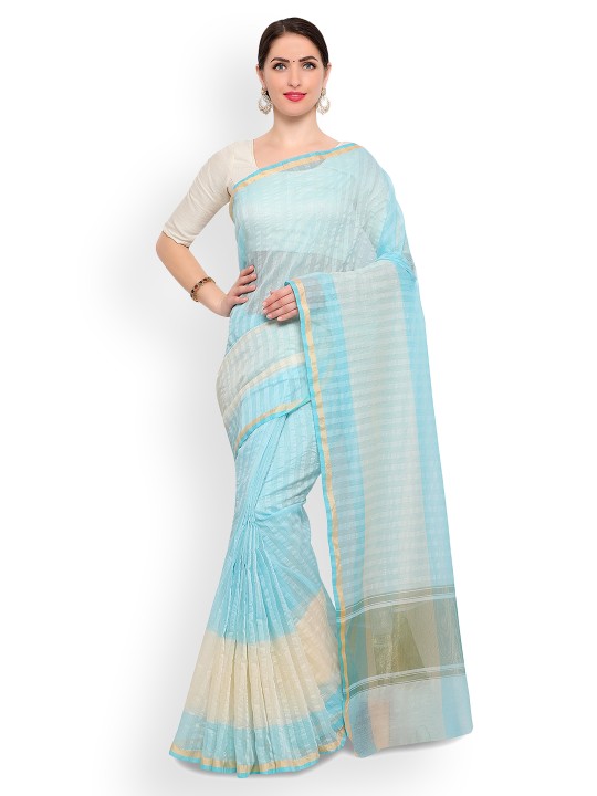 Blue Woven Design Silk Blend Saree