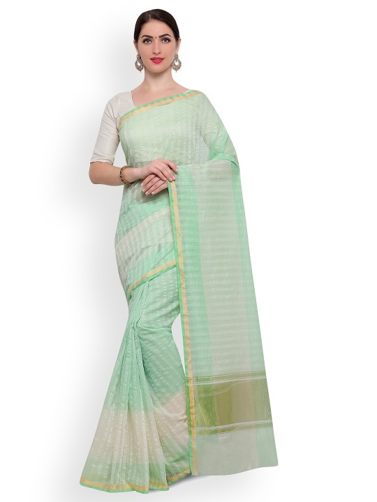 Green Woven Design Silk Blend Saree