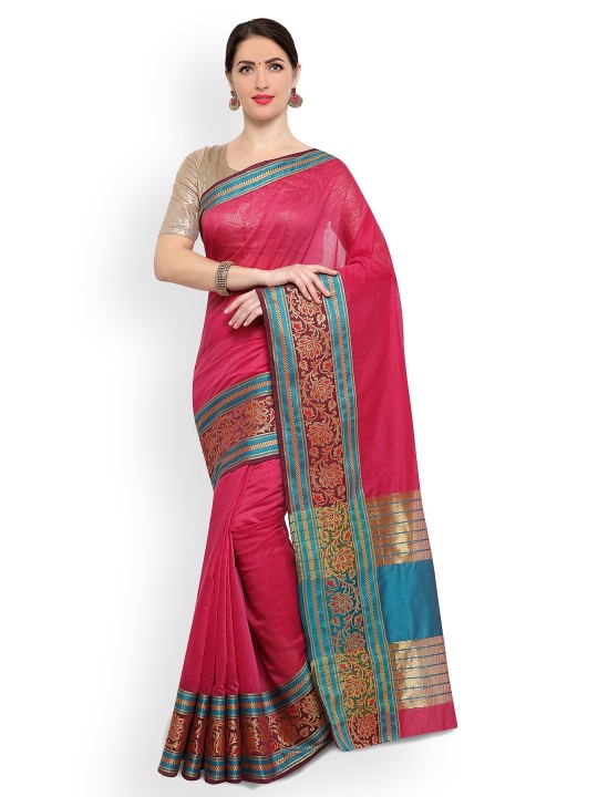 Pink Solid Silk Blend Saree