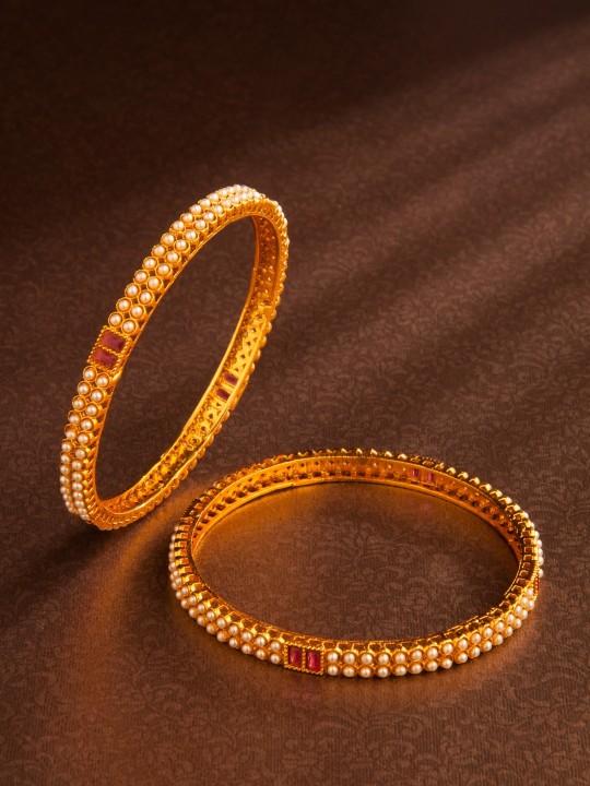 Set of 2 Gold Plated And Red Bangle