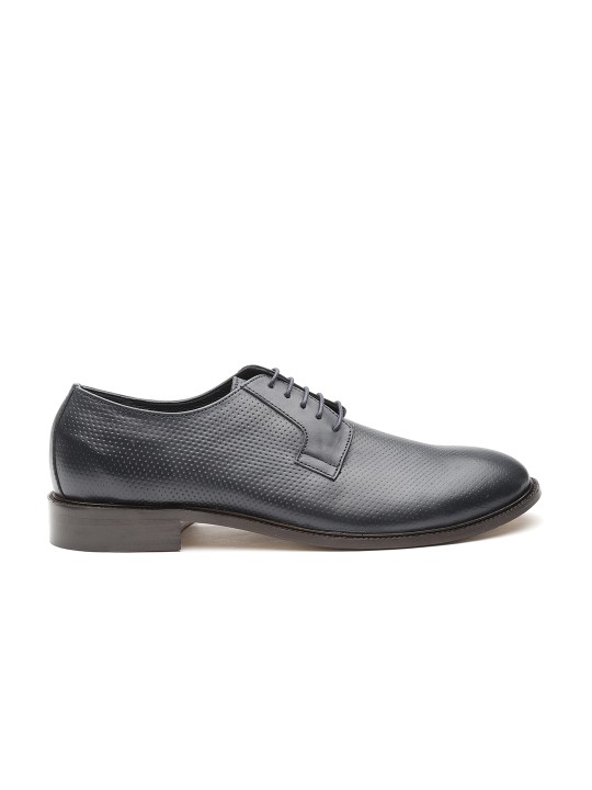 Men Navy Blue Leather Textured Formal Derbys 6