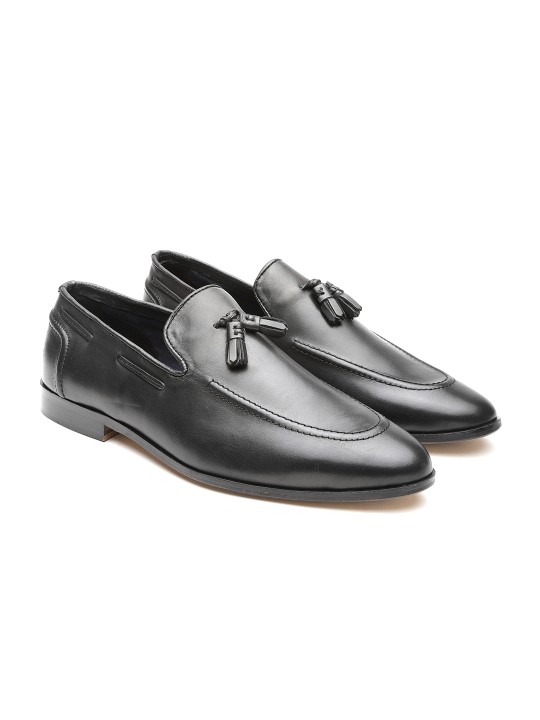 CARLTON LONDON Men Black Leather Tasselled Semiformal Slip-ons 6