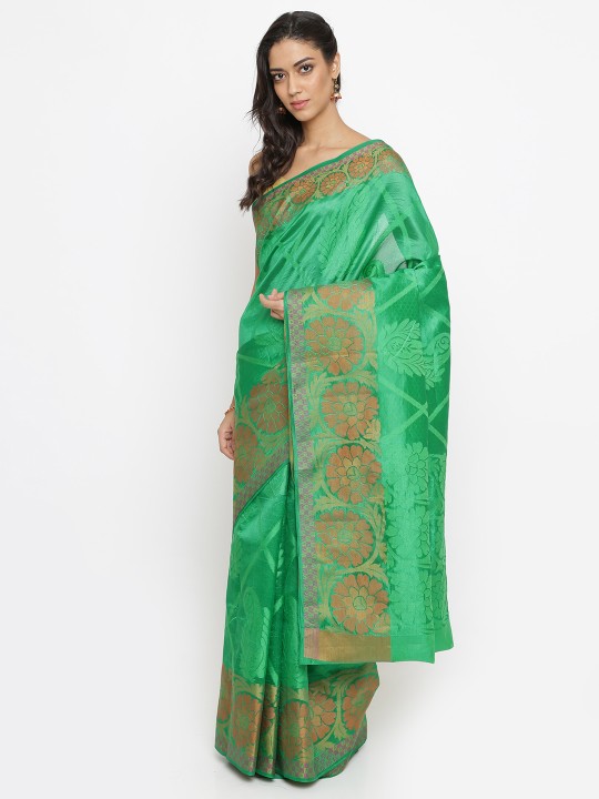 Classicate Green Silk Blend Woven Design Patola Saree