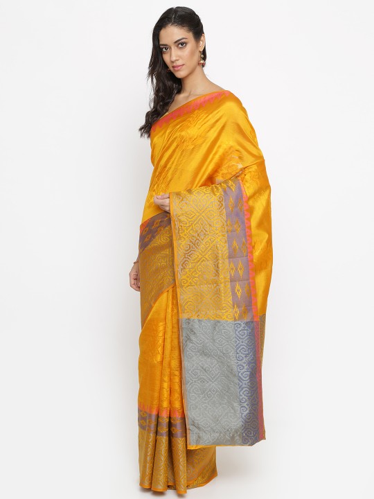 Classicate Yellow Silk Blend Woven Design Patola Saree