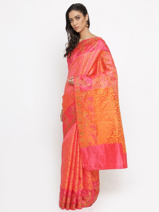 Classicate Pink Silk Blend Woven Design Patola Saree