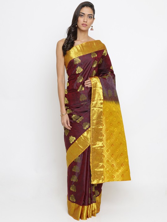 Classicate Brown Pure Silk Woven Design Kanjeevaram Saree
