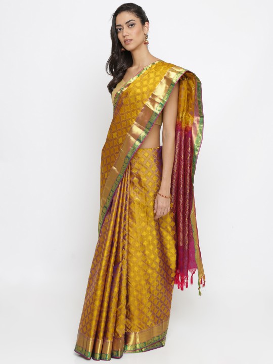 Classicate Olive Green Pure Silk Woven Design Kanjeevaram Saree
