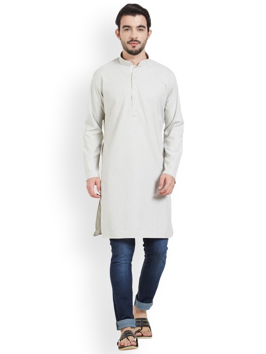 Men Grey Solid Straight Kurta M