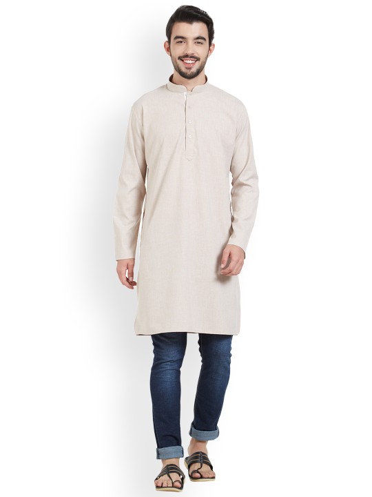 Men Beige Solid Straight Kurta M