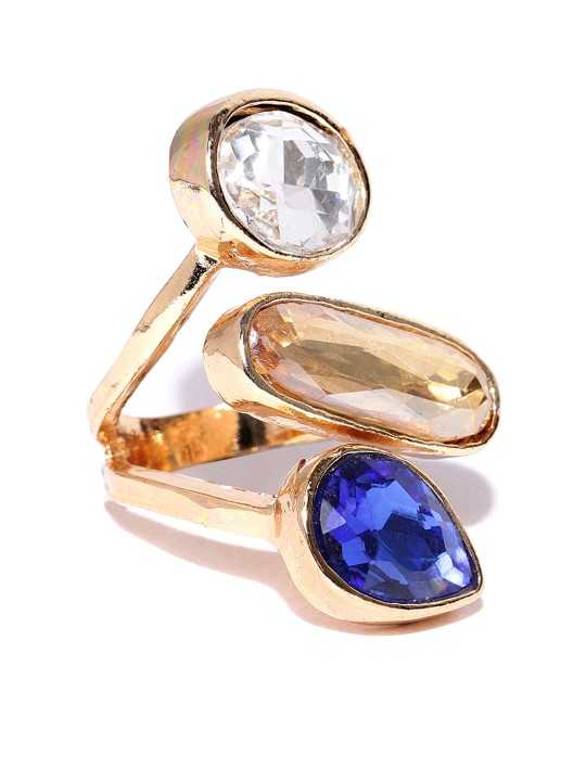 Women Gold-Toned & Blue Stone-Studded Ring