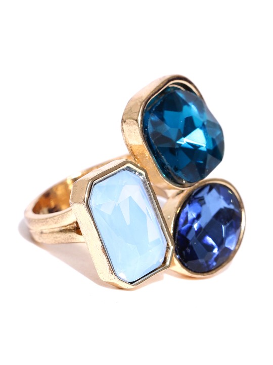 Women Gold-Toned & Blue Stone-Studded Ring