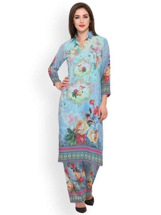 Women Blue & Pink Printed Kurta with Salwar S