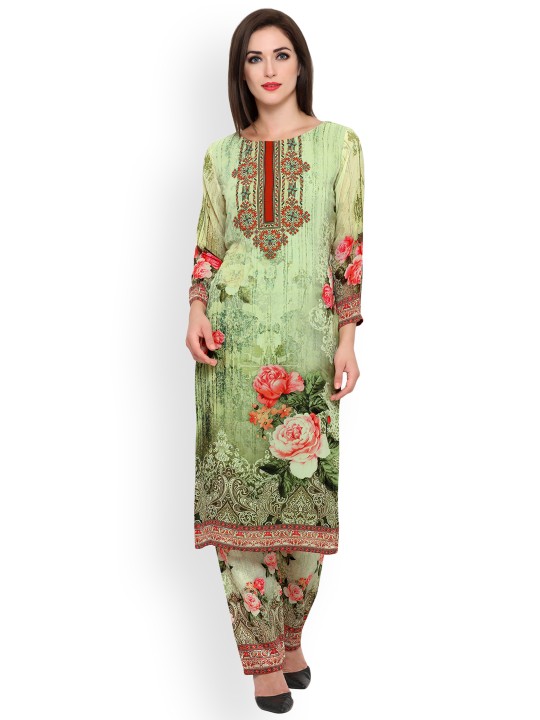 Women Olive Green Printed Kurta with Salwar S
