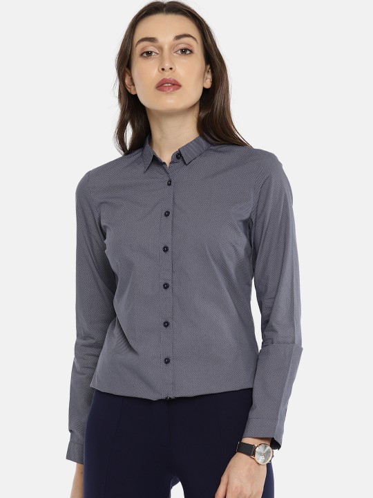 Women Blue Regular Fit Printed Formal Shirt XS