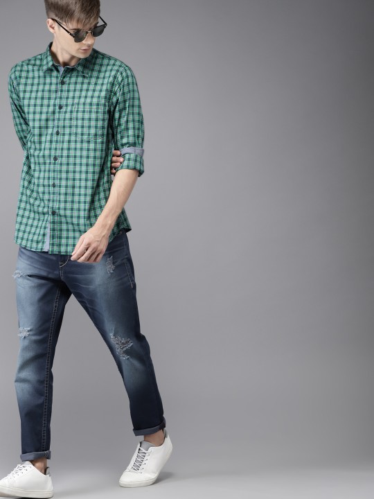 Men Green & Blue Checked Casual Shirt 38