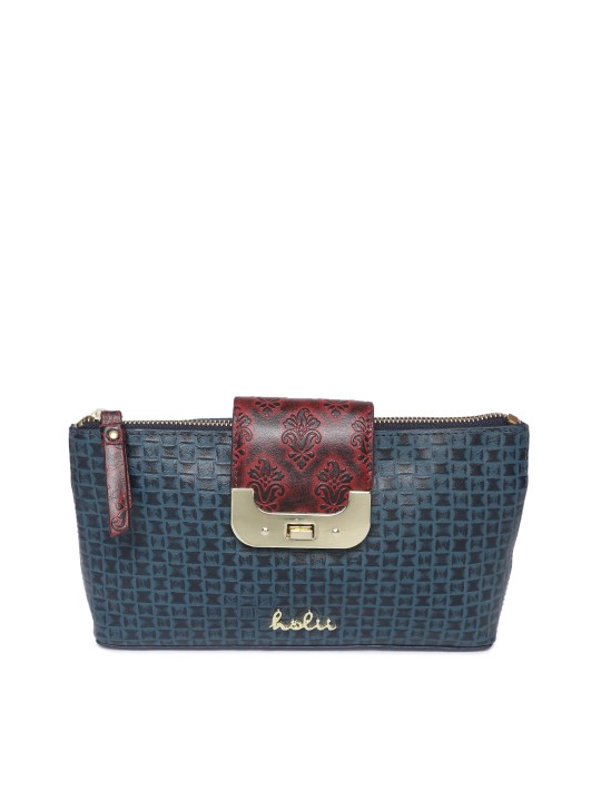Navy Leather Textured Clutch