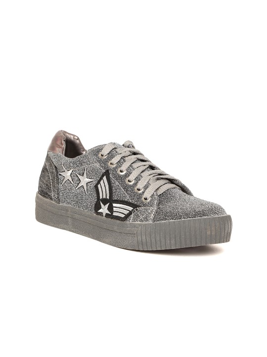 Women Silver-Toned Lace-up Sneakers 3