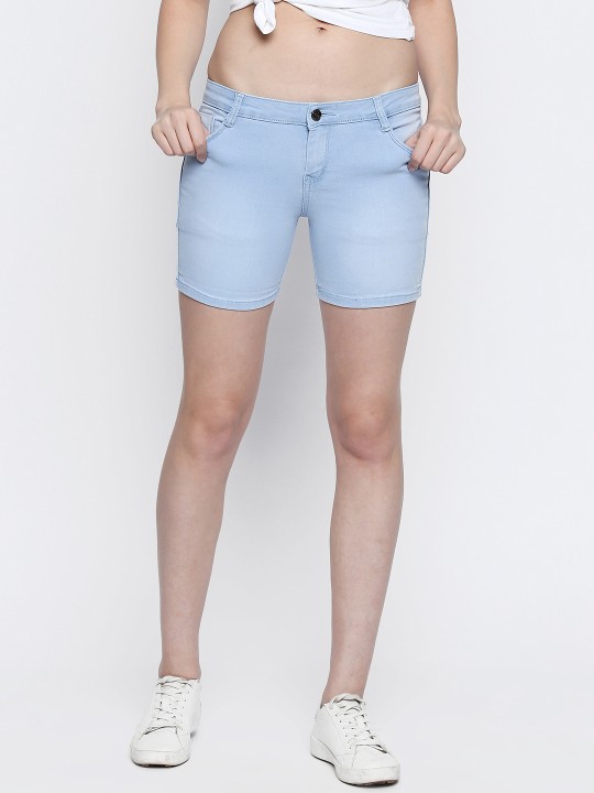 Women Blue Washed Slim Fit Denim Shorts 28