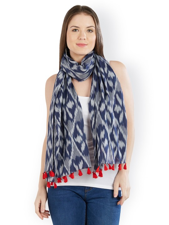 Women Navy Blue & Grey Dyed Stole