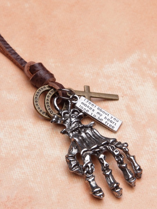 Silver-Toned & Brown Synthetic Handcrafted Necklace