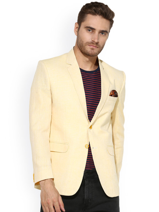 Cream Single-Breasted Solid Blazer 44