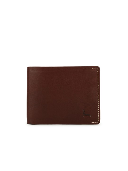 Men Brown Solid Two Fold Leather Wallet