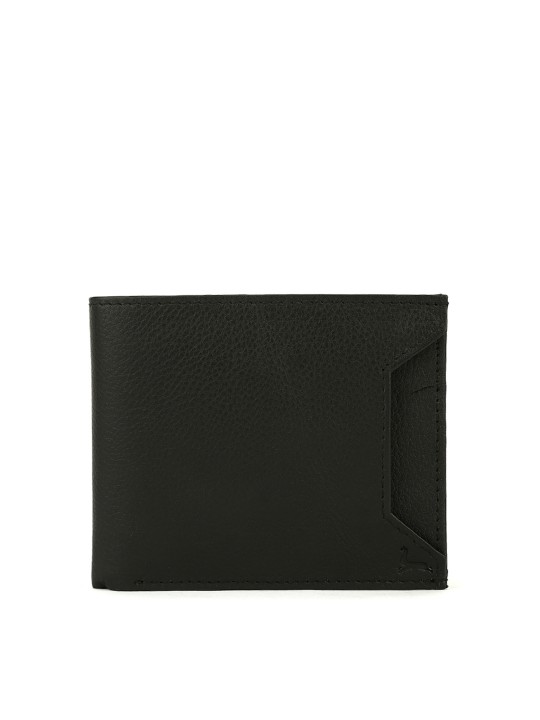 Men Black Solid Two Fold Leather Wallet