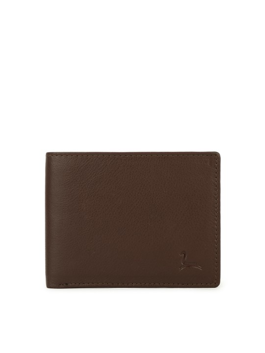 Men Brown Solid Two Fold Leather Wallet