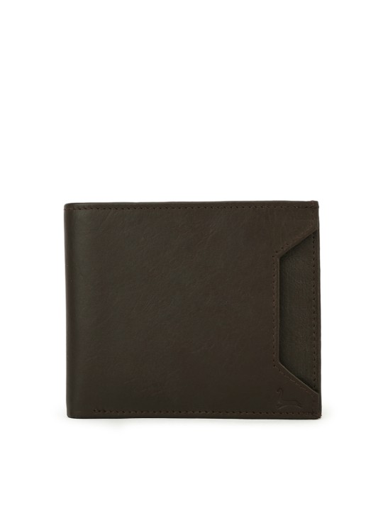 Men Brown Solid Two Fold Leather Wallet