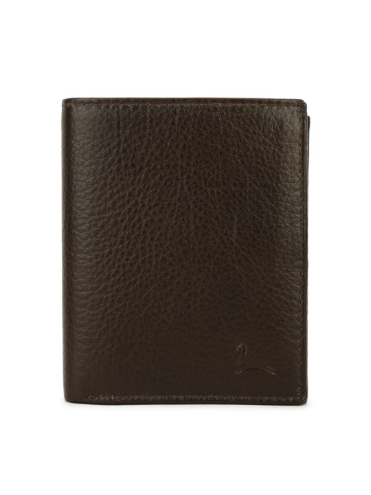 Men Brown Solid Two Fold Leather Wallet