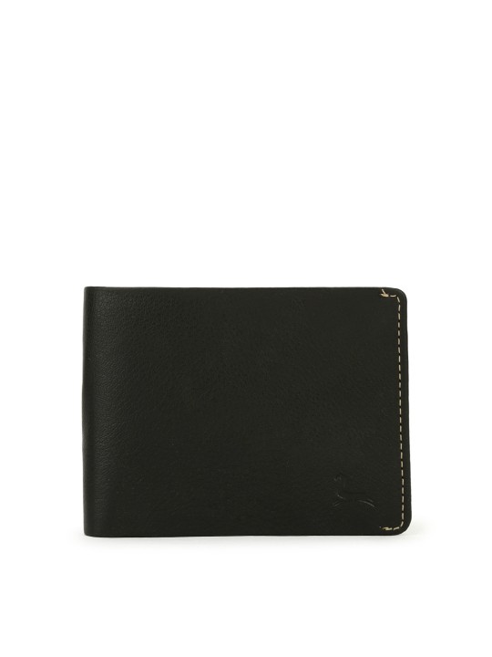 Men Black Solid Two Fold Leather Wallet