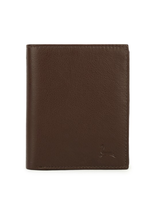 Men Brown Solid Two Fold Leather Wallet
