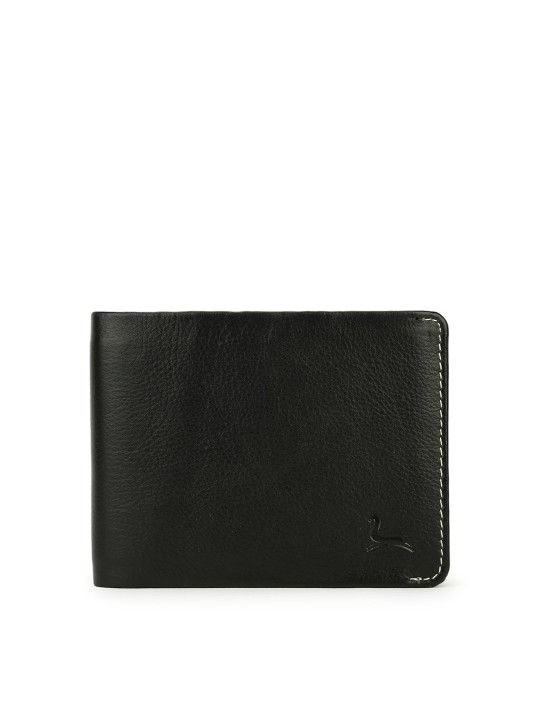 Men Black Solid Two Fold Leather Wallet