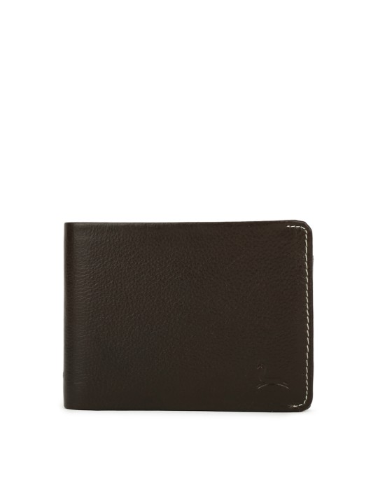 Men Brown Solid Two Fold Leather Wallet