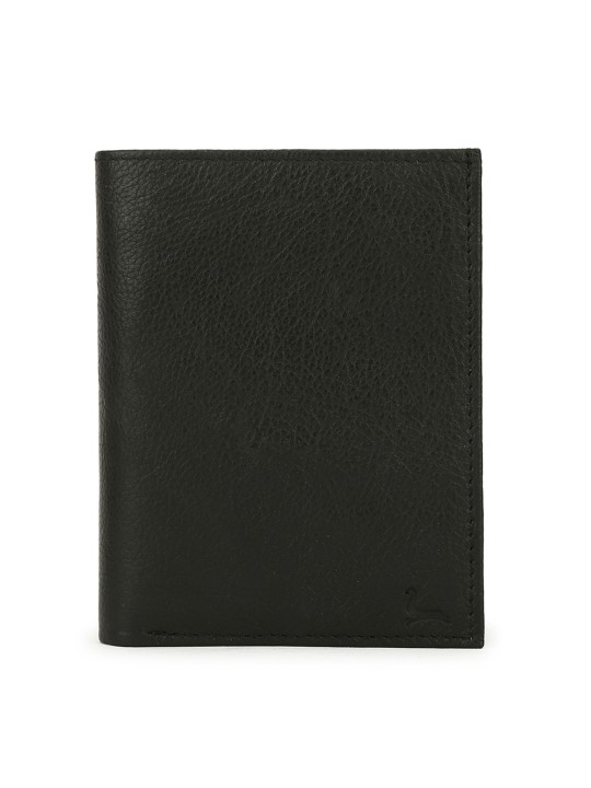 Men Black Solid Two Fold Leather Wallet