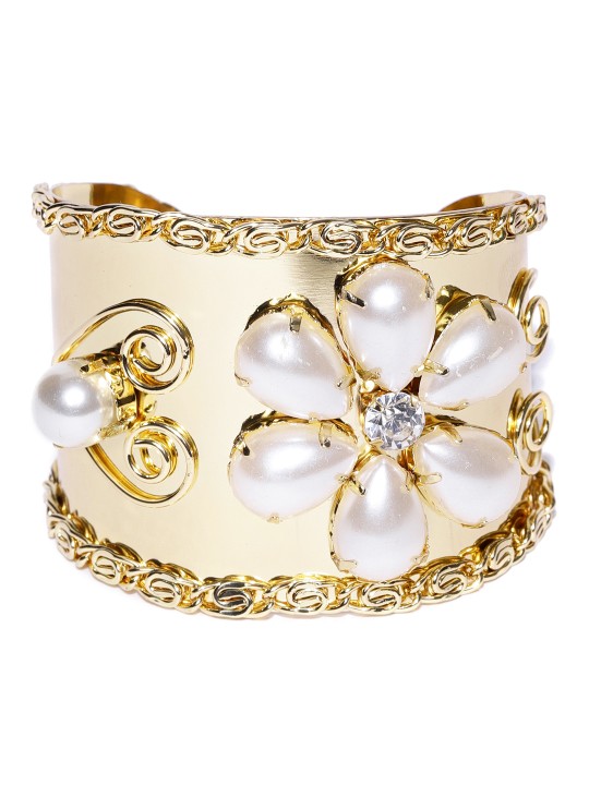 Off-White Gold-Plated Beaded Cuff Bracelet