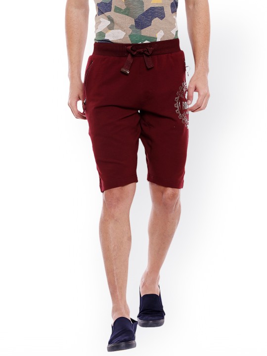 Men Maroon Solid Regular Fit Regular Shorts 30