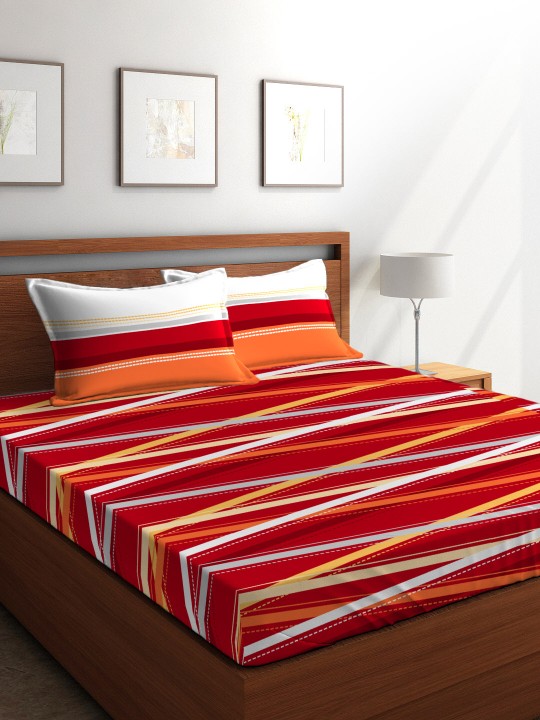 Red Abstract Flat 120 TC Polycotton 1 Extra Large Bedsheet with 2 Pillow Covers