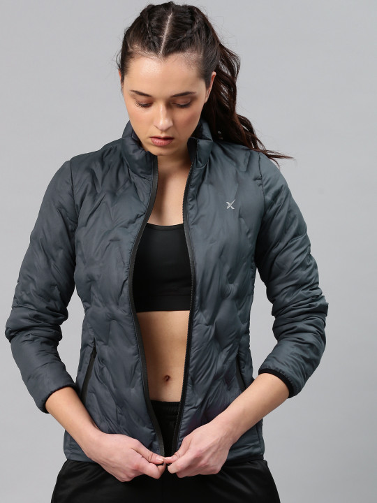 Women Navy Blue Solid Padded Jacket M Desertcart INDIA