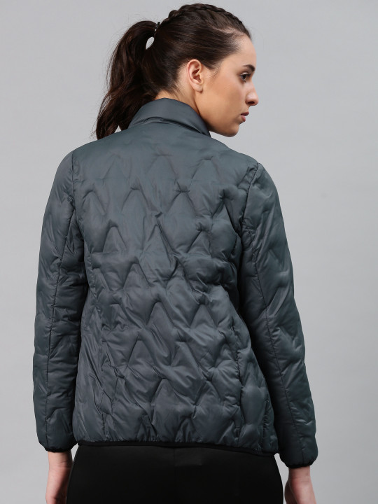 Women Navy Blue Solid Padded Jacket Desertcart INDIA