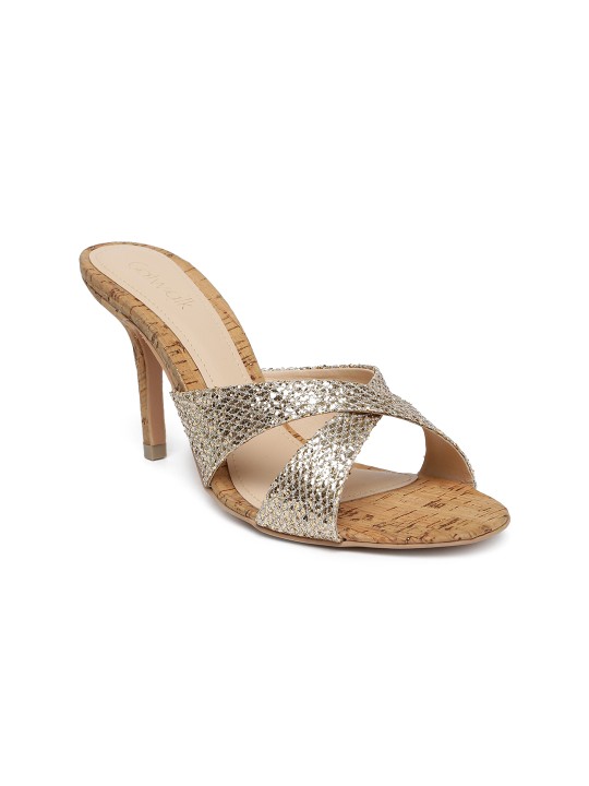 Women Gold-Toned Embellished Heels 38