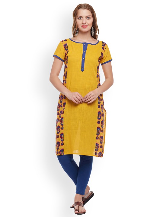 Women Yellow Printed Straight Kurta S