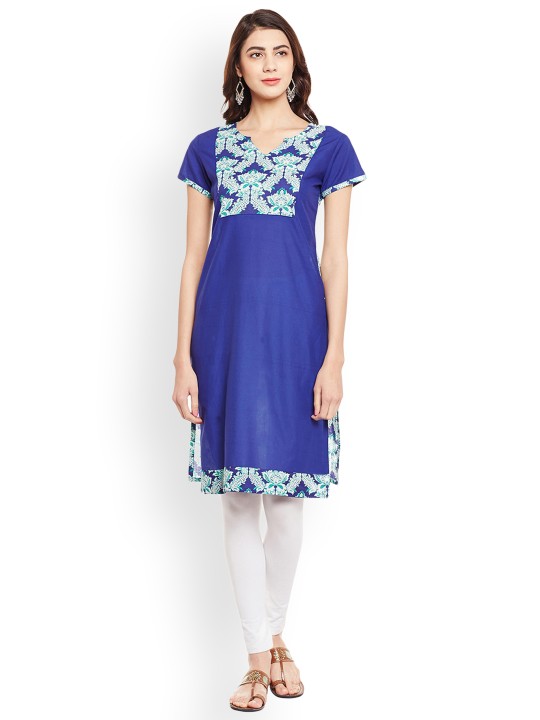Women Navy Blue Solid Straight Kurta S