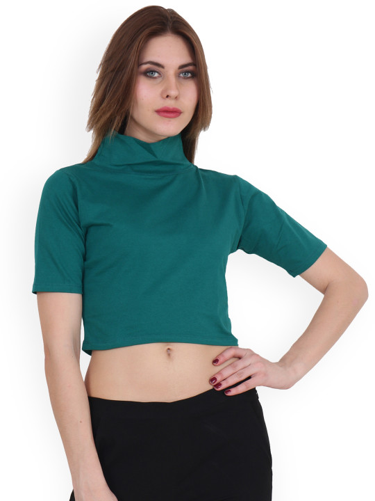 SCORPIUS Women Teal Solid Crop Top
