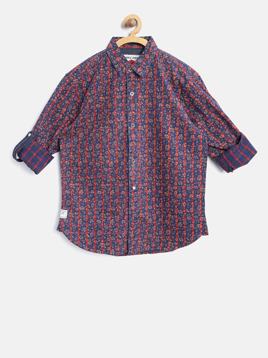 Boys Navy & Red Regular Fit Checked Casual Shirt with Printed Detail 11-12Y - 749