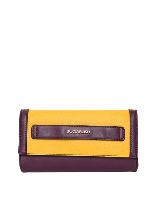 Maroon & Yellow Colourblocked Clutch