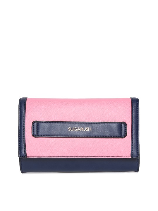 Women Pink & Navy Blue Colourblocked Clutch