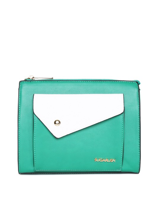 Green & White Colourblocked Clutch