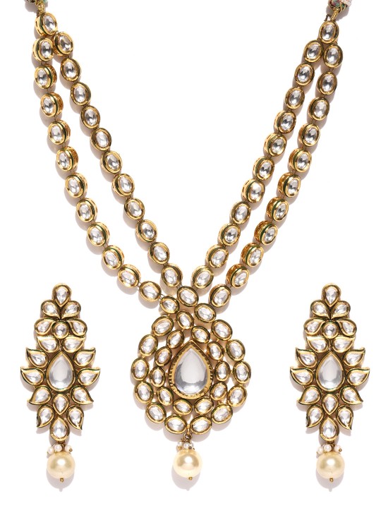 Gold-Toned Kundan-Studded Multistranded Jewellery Set